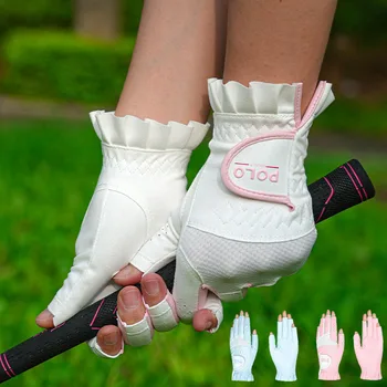 1 пара женских прочных перчаток для гольфа с рюшами, женские противоскользящие дышащие варежки, Перчатки для левой и правой руки, аксессуары для открытых пальцев  4