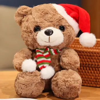 1 шт 25 см Кавайный плюшевый Рождественский плюшевый мишка, игрушки, милые куклы-медведи со шляпой Санты, мягкие, для рождественских подарков для детей и девочек  5
