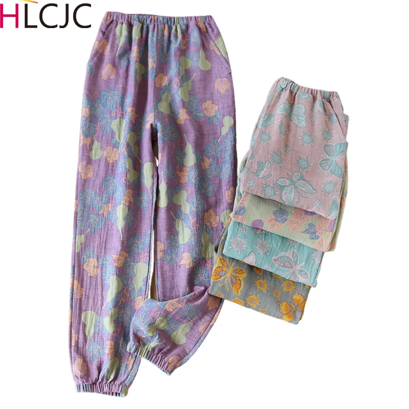 Весенне-летние Новые женские пижамные штаны для сна, мягкие хлопчатобумажные брюки для отдыха, тонкая домашняя пижама с эластичным поясом, домашние брюки для сна
