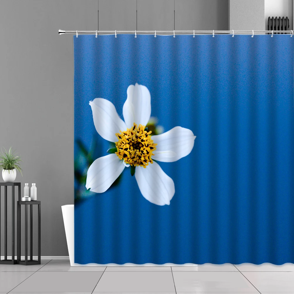 Весенние Белые Цветы Занавески для душа Растительный Цветочный Пейзаж Декор занавески для ванны Экран из водонепроницаемой полиэфирной ткани с крючками