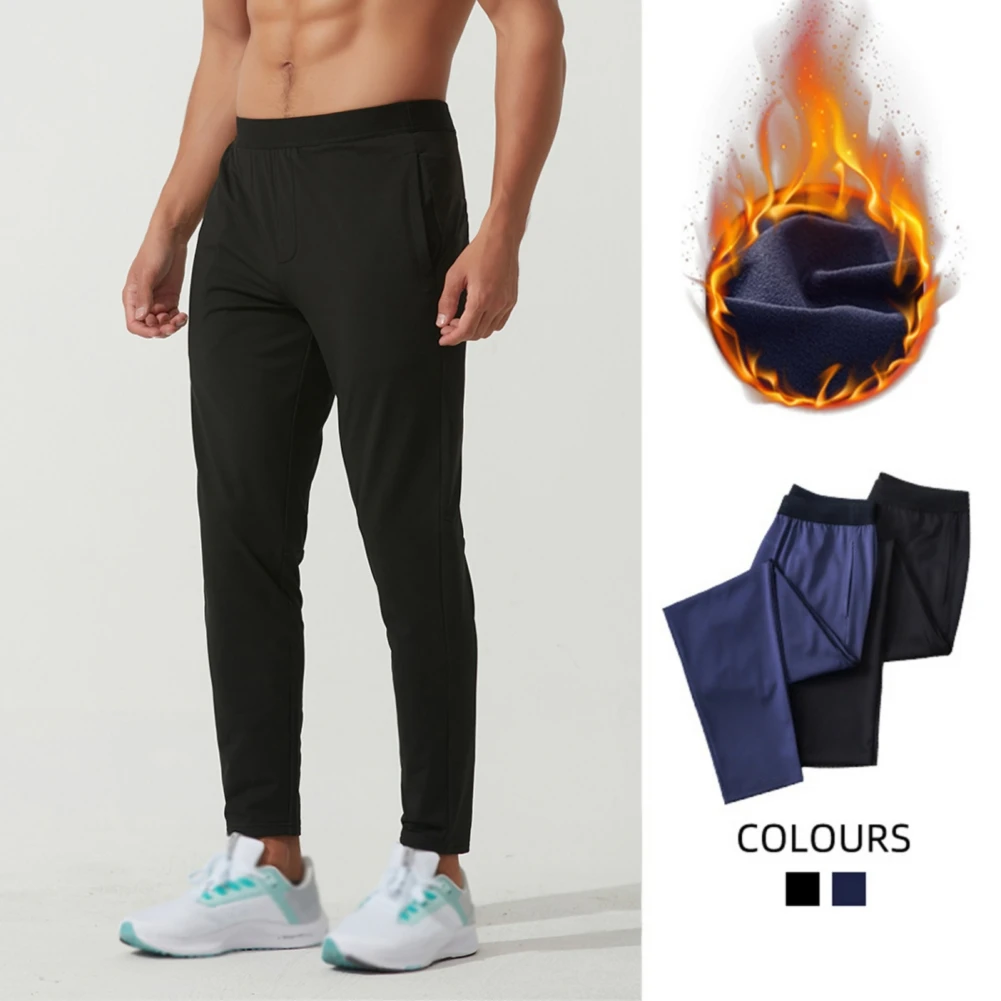 Мужские теплые брюки Спортивные брюки с большими карманами для занятий бодибилдингом, эластичные плюшевые брюки для бега