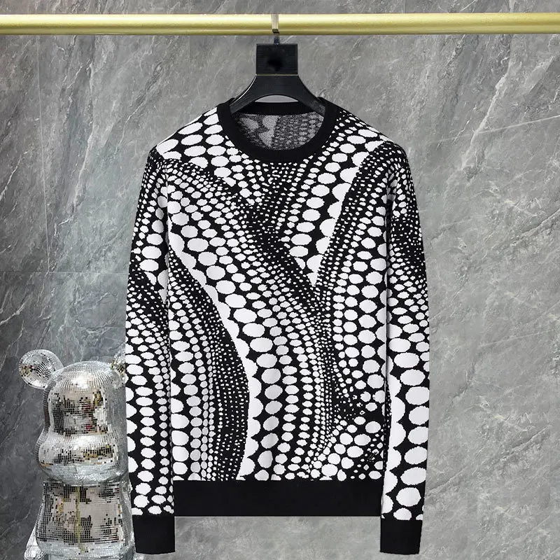 Осенний свитер с контрастным геометрическим принтом 2023, мужской вязаный свитер с круглым вырезом, Модный Цветной свитер, Мужской пуловер, свитер