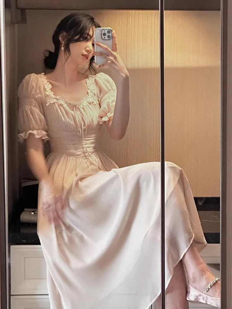2023 Летние женские элегантные милые вечерние платья миди, праздничное женское платье-халат на шнуровке, офисное женское повседневное платье корейской моды