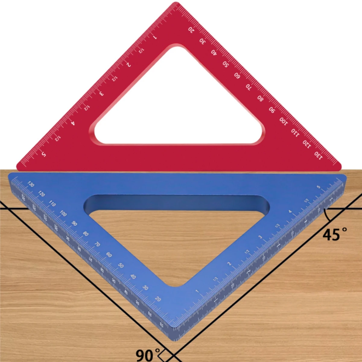 Плотницкая треугольная линейка из алюминиевого сплава с углом наклона 45 градусов, Имперская метрическая шкала, Квадратный деревообрабатывающий измерительный инструмент
