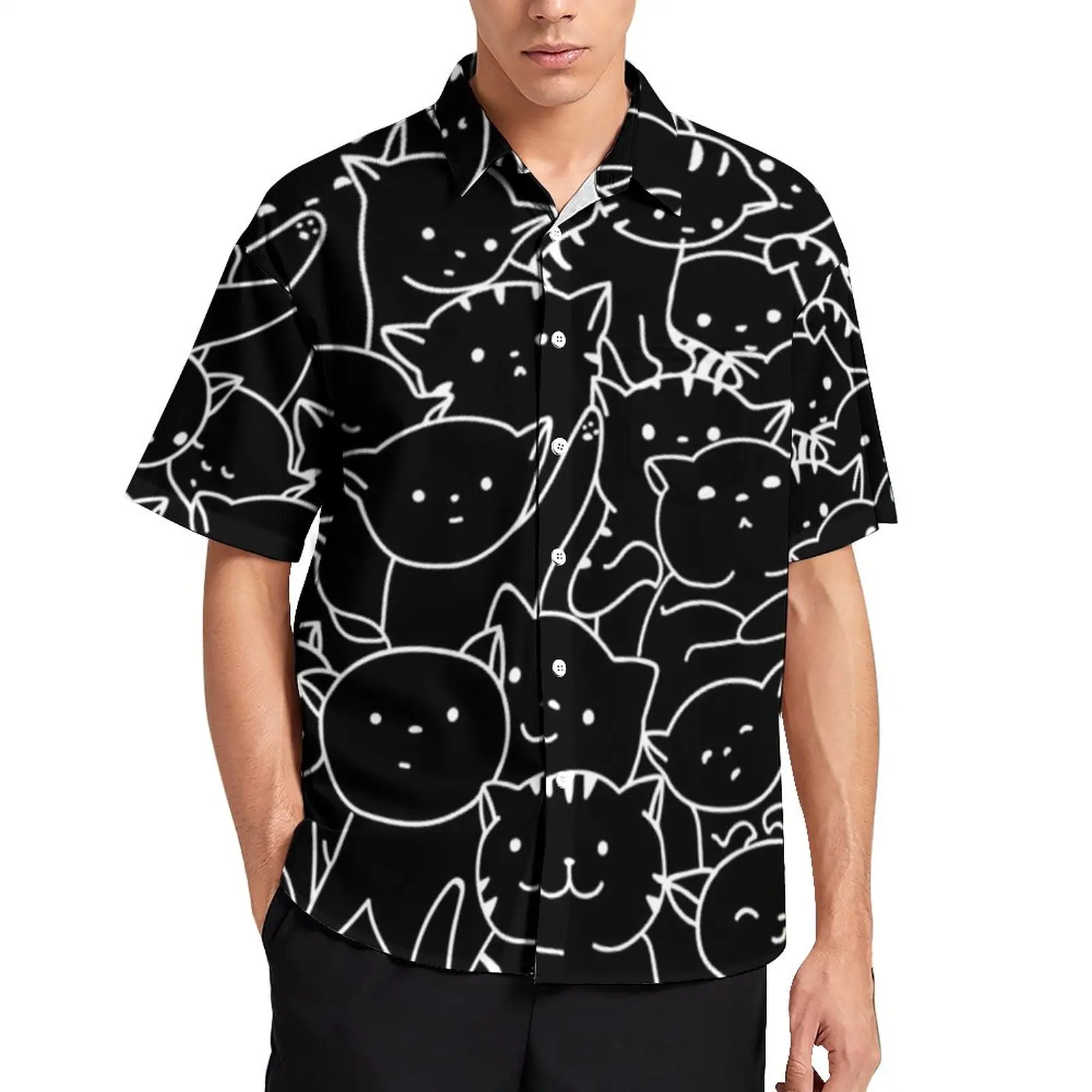 Kawaii Cat Повседневная Рубашка Кошечки Делают Огромную Кучу Милых Кошек Свободная Рубашка Для Отпуска Гавайи Крутые Блузки На Заказ Одежда Оверсайз
