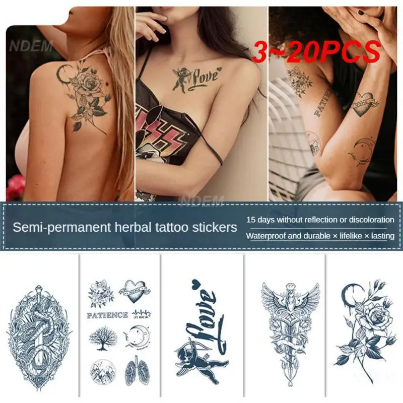 3 ~ 20ШТ Полная поддельная татуировка для боди-арта для женщин, водонепроницаемая Большая татуировка на всю руку, одноразовые татуировки, наклейка с татуировкой на всю руку