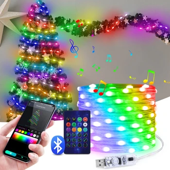 10 М / 20 м USB Сказочные огни, гирлянда, Рождественская елка, светодиодные гирлянды, приложение Bluetooth, дистанционное управление, Праздничный свадебный новогодний декор  5