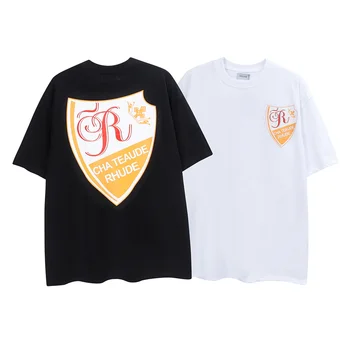 23SS RHUDE Черно-Белая Повседневная футболка Мужская Женская 1:1 Классическая футболка с буквенным логотипом и принтом в стиле Хип-хоп, Повседневные топы Оверсайз  10