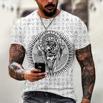3D Принт Viking Tattoo Супер Горячая Большая мужская футболка Из Полиэстера С короткими рукавами, Футболки в стиле Хип-хоп, Harajuku, Уличная Одежда Оверсайз  5