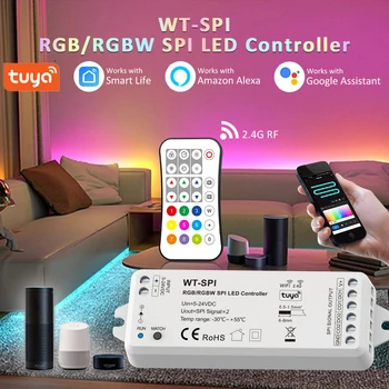 5V 12V 24V Tuya SPI LED Контроллер Pixel WS2811 WS2812 WS2812B RGB RGBW Strip Light Controller RF 2.4G Дистанционное Голосовое Управление Alexa  4