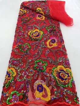 N2024 Африканская вышивка блестками высокого качества с великолепным рисунком из бисера Сетчатая ткань Французский тюль Сетчатая ткань для шитья платья своими руками  10