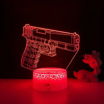 Nigdhn Пистолет Ночник для Детей 3D Иллюзия Ночник Украшение Спальни СВЕТОДИОДНЫЙ Стол Настольная Лампа Рождественский Подарок На День Рождения  5