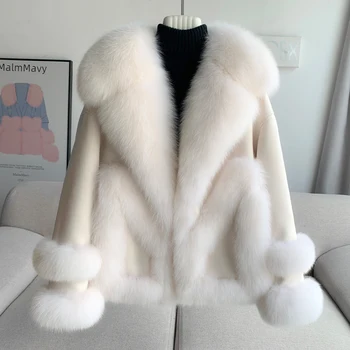 PUDI Новый дизайн, воротник из натурального лисьего меха и большой карман, зимнее пальто с подкладкой из утиного пуха, мягкая женская куртка CT320  5