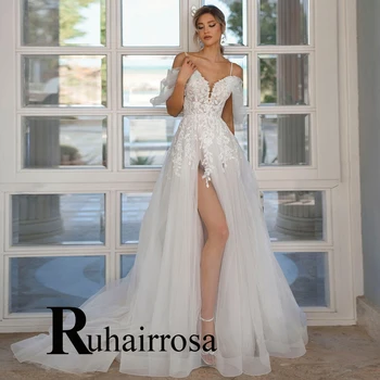 Ruhair, Необычные кристаллы, бусины, Свадебное платье с открытыми плечами, Тюль Для невесты, Аппликации на заказ, Vestido De Casamento  4