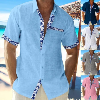 S-5XL Рубашка с карманом и принтом 7 цветов, Удобные повседневные топы с коротким рукавом, лето, Весна, Повседневная работа, Путешествия, Одежда для пляжных вечеринок  5