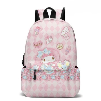 Sanrio Новый продукт Периферийный рюкзак с принтом Kawaii Мультфильм My Melody Студенческая школьная сумка Большая вместительная холщовая школьная сумка  5