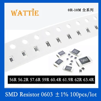 SMD резистор 0603 1% 56R 56,2R 57,6R 59R 60,4R 61,9 R 62R 63,4R 100 шт./лот микросхемные резисторы 1/10 Вт 1,6 мм *0,8 мм  1