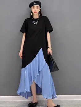 URIOR 2023, Летнее Новое модное шифоновое платье с разрезом, Повседневная футболка с коротким рукавом, Темпераментная Свободная женская одежда  5