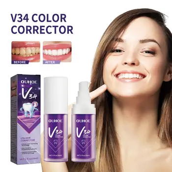 V34 Фиолетовый Корректор зубов Зубная паста Глубокая Чистка Отбеливающий Гель-мусс для осветления зубов Удаляет Желтые пятна Уход за полостью рта 30 мл   5