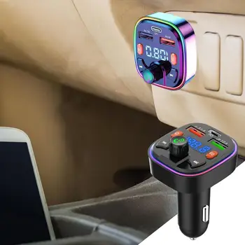 Автомобильный MP3-плеер, FM-передатчик, быстрое автомобильное зарядное устройство USB Type C, Красочный радиоприемник громкой связи для аудиоплееров, поддержка TF  10