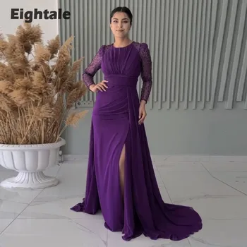 Арабское вечернее платье Eightale с круглым вырезом и блестящими длинными рукавами, Шифоновое Фиолетовое вечернее платье Русалки для выпускного вечера, Robes De Soirée  5