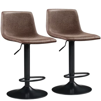 Барные стулья SMILE MART, 2 шт., Винтажные Регулируемые барные стулья из искусственной кожи со средней спинкой для кухни, коричневые барные стулья, барные стулья  10