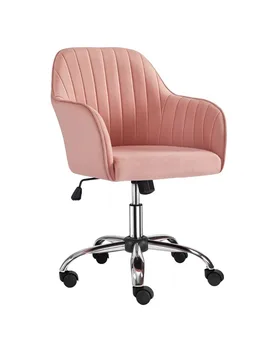 Бархатное рабочее кресло Alden Designs со средней спинкой и подлокотниками, розовое  10