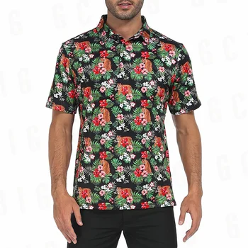 Брендовая рубашка поло с модным принтом 2023, мужская летняя рубашка-поло с лацканами, тонкая рубашка-поло с цветочными пуговицами, повседневная мужская одежда  5