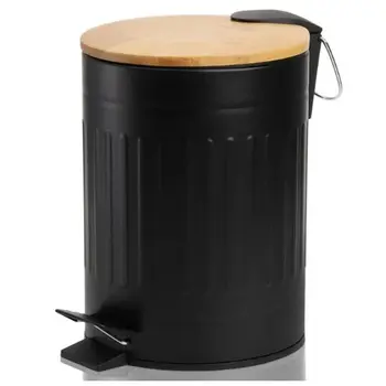 Бытовое Ретро-мусорное ведро с бамбуковой крышкой, Металлическая корзина для мусора  5