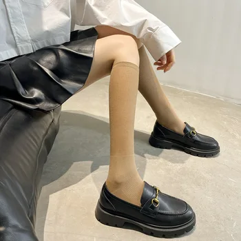 Весенне-летние Новые Корейские носки JK до колена, модные Милые однотонные носки-трубочки для девочек, Дышащие Тонкие чулки из мягкого хлопка  5