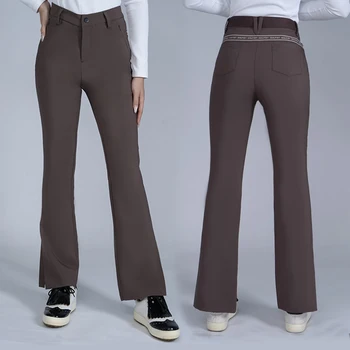 Весенне-осенние женские брюки-клеш; Тонкие эластичные женские дышащие брюки с высокой талией; Коричневые длинные брюки для гольфа; Женская одежда  4