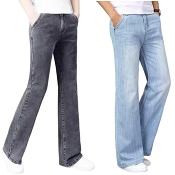 Весенне-осенние мужские джинсы-клеш Свободные широкие джинсы Мужские джинсовые брюки прямого кроя Размер брюк 26-40  5