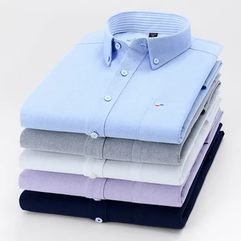 Весенне-осенняя новая мужская оксфордская клетчатая рубашка с длинным рукавом из высококачественного чистого хлопка, мягкие, удобные, приталенные мужские рубашки  5