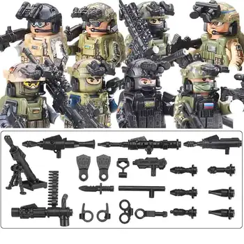 Военный спецназ Альфа Группировка SAS Мальчик из спецподразделения AK Оружие Строительный блок Армейские фигурки SWAT Бронежилет рюкзак Игрушкиголоволомки  10