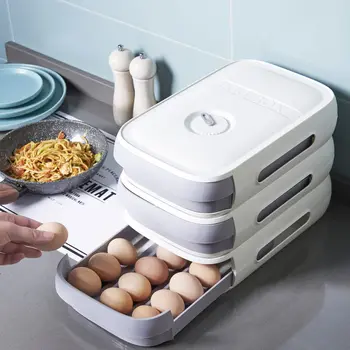 Выдвижной ящик для хранения яиц Холодильник Оборудование для отделки свежих яиц Утолщенный Лоток для яиц Большой емкости Кухонные Принадлежности  5