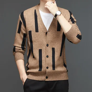 Высший сорт 2023, Новый бренд, Дизайнерский Модный Вязаный однотонный кардиган в корейском стиле для мужчин, свитер, Повседневные пальто, куртка, Мужская одежда  10