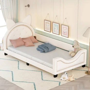 Двуспальная мягкая детская кровать, изголовье в форме уха, детская двуспальная кровать, односпальная кровать в спальне, детская кроватка, прекрасная каркасная кровать  10