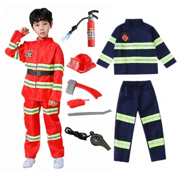 Детская одежда пожарного, Спасательная рабочая одежда, инструменты для карьеры, Униформа, Праздничный костюм для пожаротушения, детский Водяной пистолет, игрушка в подарок  10