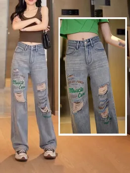 Джинсы с дырками, женские широкие брюки, ковбойские брюки для женщин, одежда Y2k Jeans, женская одежда, джинсы с высокой талией, женская одежда  5