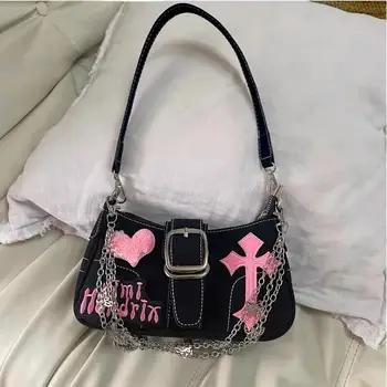 Женские маленькие сумки через плечо Y2K Design Sweet Cool Girls с цепочкой под мышками, сумка-мессенджер Hot Girl Locomotive, кошелек, сумки  10