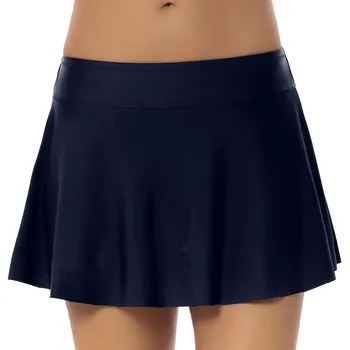 Женские плавки-бикини со средней талией, плавательные трусы, пляжные эластичные брючные юбки  4