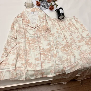 Женский пижамный комплект, роскошная атласная шелковая пижама, пижама с длинным рукавом, домашняя одежда для отдыха, Розовая пижама для сна, пижама для женщин  5