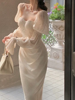 Женское весеннее Элегантное облегающее платье Миди с длинным рукавом Vintage Slim Sexy Vestidos Женская модная одежда для вечеринок и клубов  5