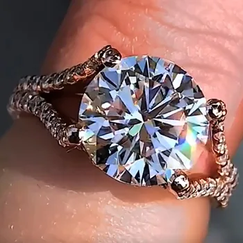 Женское обручальное кольцо из цельного розового золота 10 карат, годовщина свадьбы, Обручальное кольцо с муассанитом, круглое кольцо с бриллиантом в 1, 2, 3, 4, 5 карат, Модное  10