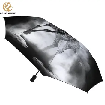 Жираф 8 Ребер Автоматический зонт Легкий Эскиз Ветрозащитный зонт Черное пальто Портативные зонты для мужчин и женщин  5