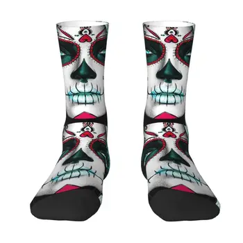 Забавные мужские носки для девочек с сахарным черепом, дышащие теплые носки для экипажа Queen Of The Dead с 3D-принтом  5