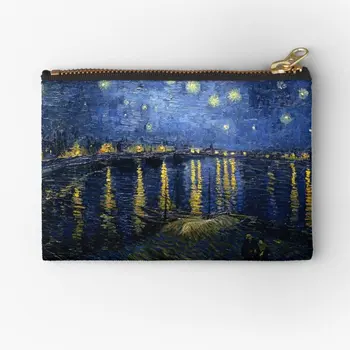 Звездная ночь над Роной, Ван Гог, сумки на молнии, женское нижнее белье с монетами, карманные носки для денег, сумка для хранения, маленькая, для хранения.  10