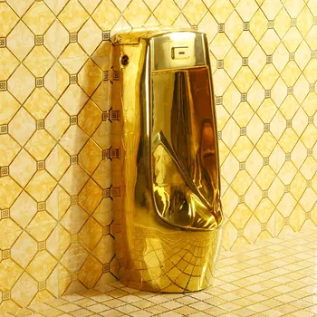 Золотой писсуар, писсуар европейского стиля, стоячий наземный роскошный золотой писсуар, керамический золотой писсуар, резервуар для писсуара с защитой от запаха, подвесной настенный тип  3