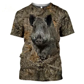 Камуфляжная футболка с изображением охотничьих животных, дикого кабана, 3D летняя мужская футболка для отдыха, модный уличный женский пуловер, куртка с коротким рукавом  5