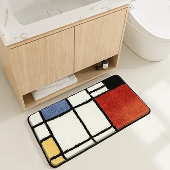 Красочный Решетчатый Коврик для ванной, Высококачественный Утолщенный Флокированный ковер для ванной, Нескользящий Впитывающий коврик для двери в душевую, коврик для ванной, коврик  5